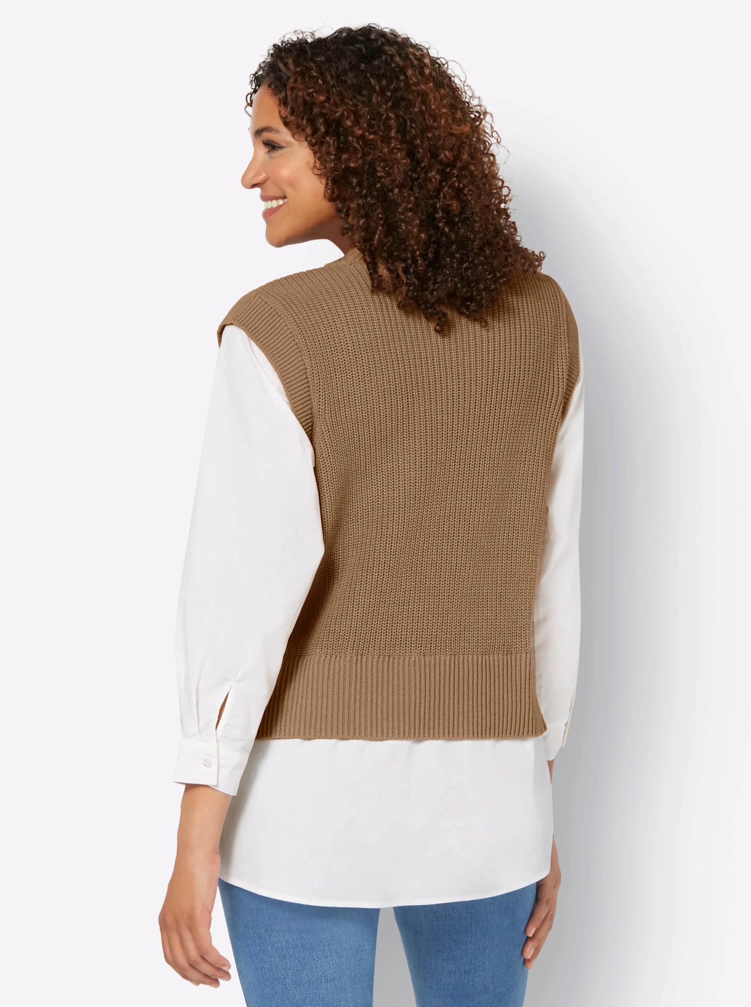 2-in-1-Pullover in camel