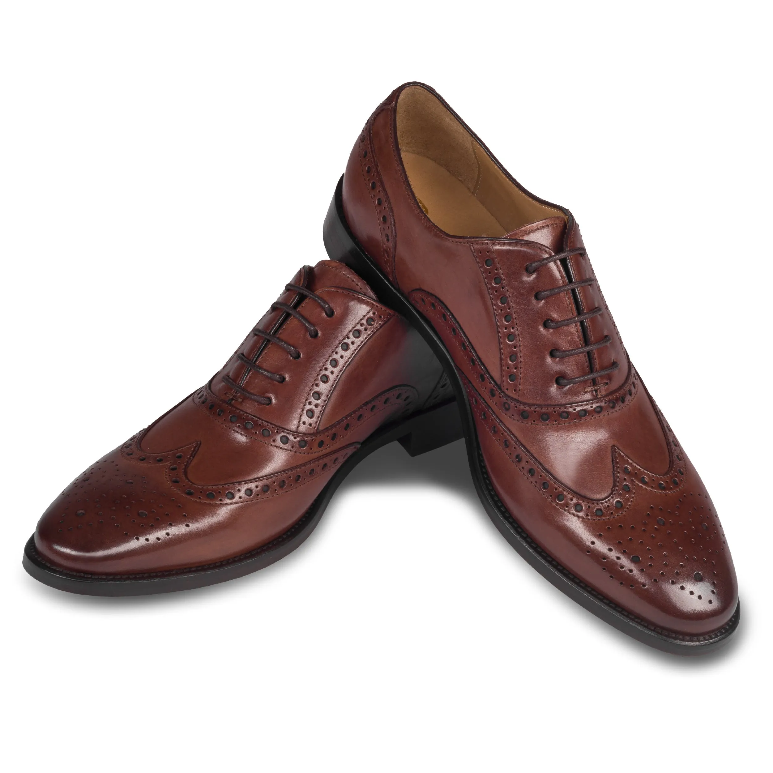 BRECOS Anzugschuhe | Brogue Oxford im Budapester-Stil mittelbraun, Durchgenht