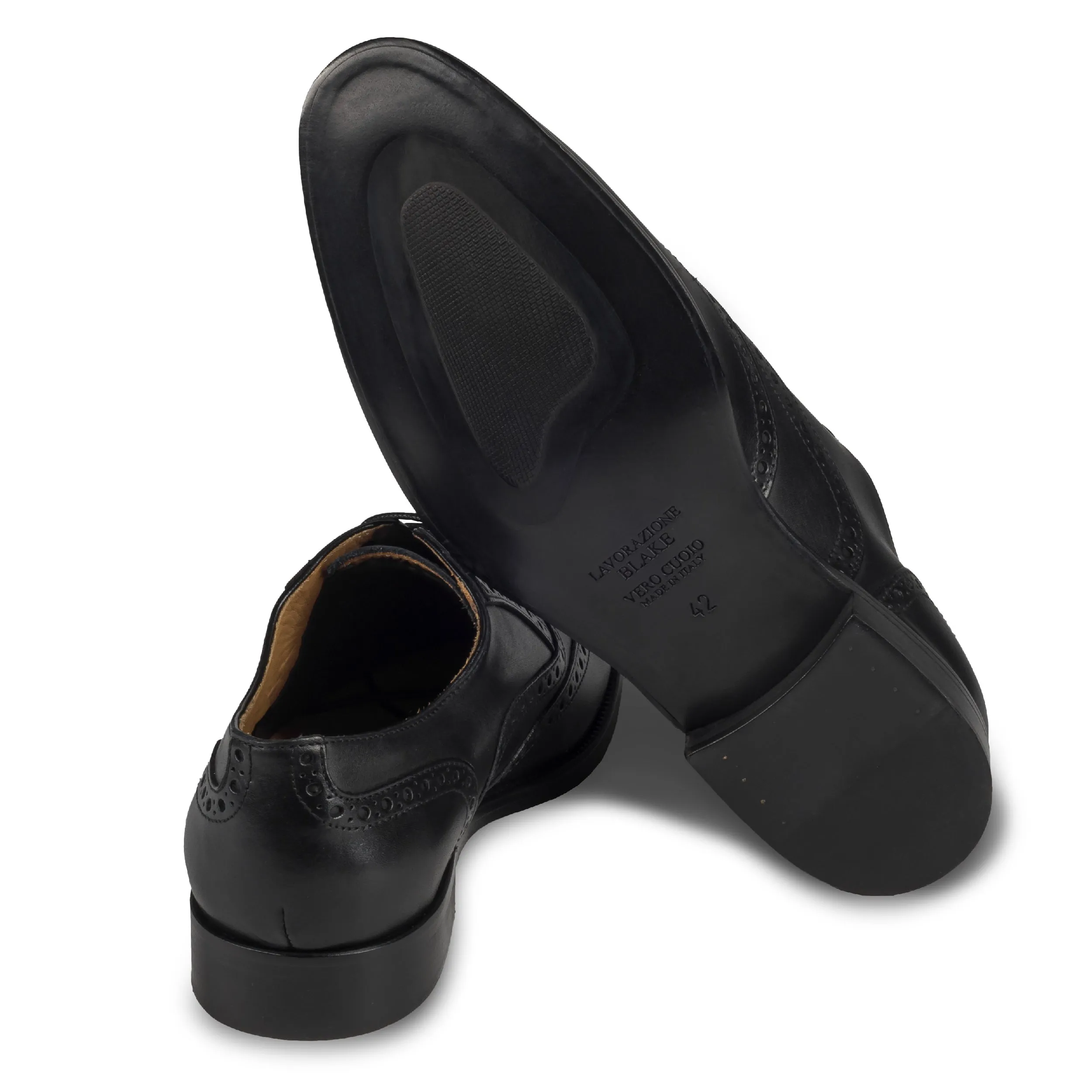 BRECOS Anzugschuhe | Brogue Oxford im Budapester-Stil schwarz, Durchgenht