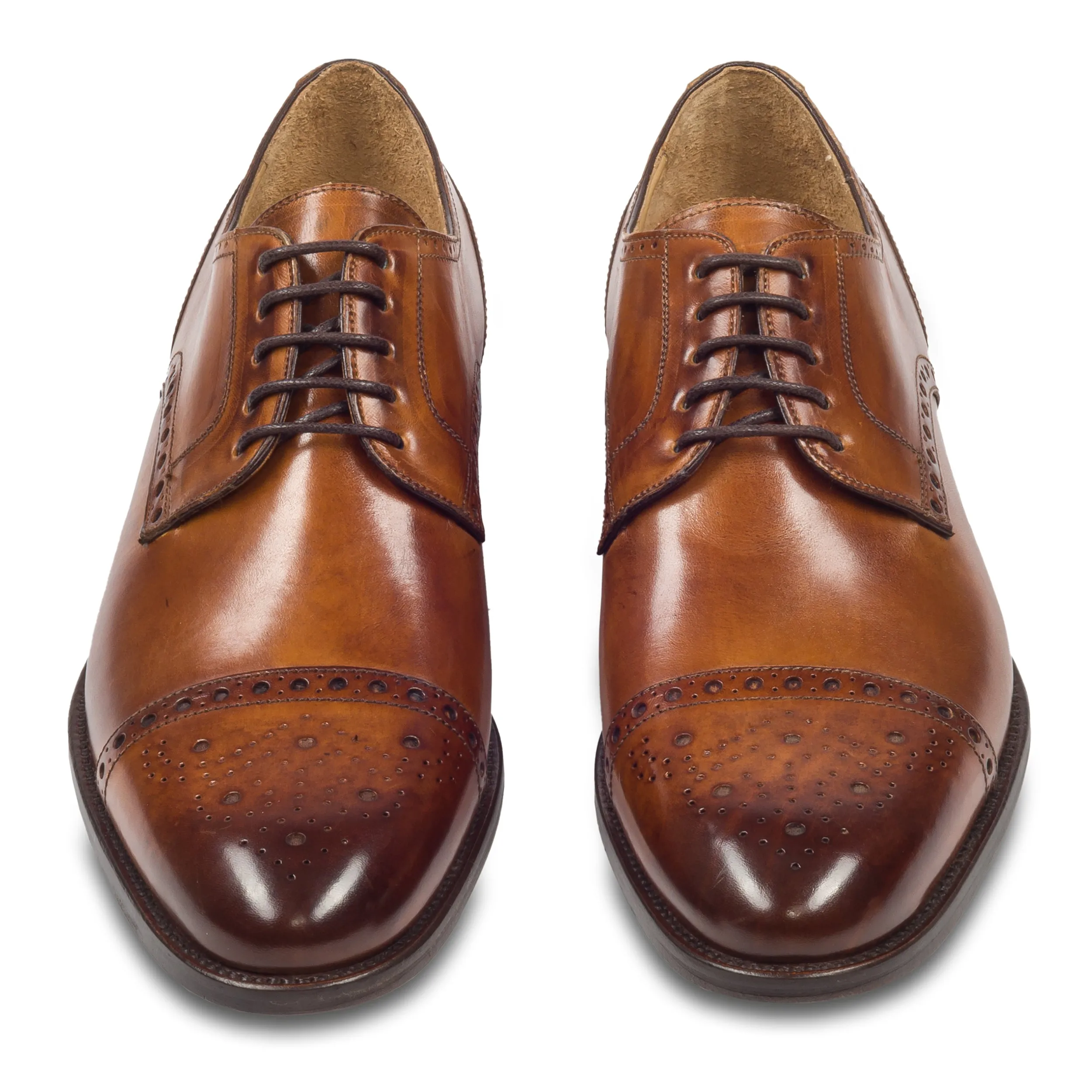 BRECOS Anzugschuhe | Half-Brogue Derby mittelbraun / cognac braun, Durchgenht