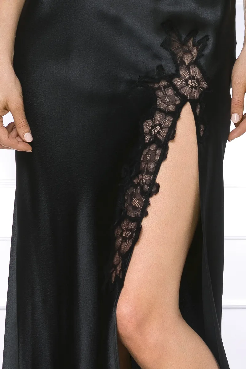 Coemi - Ayana Satin Nachthemd (lang) - Schwarz