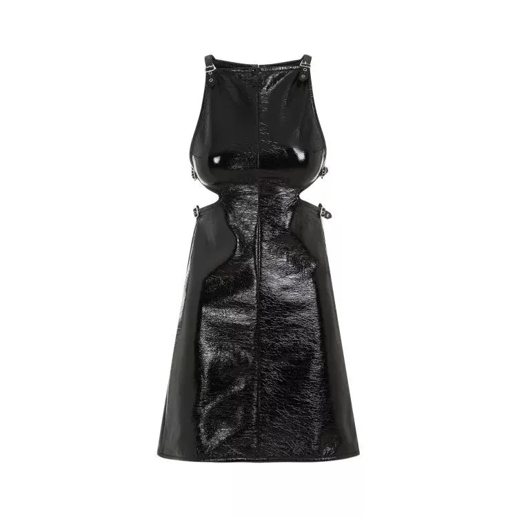   Courrèges  Slash Buckle Vinyl Black Cotton Dress Black