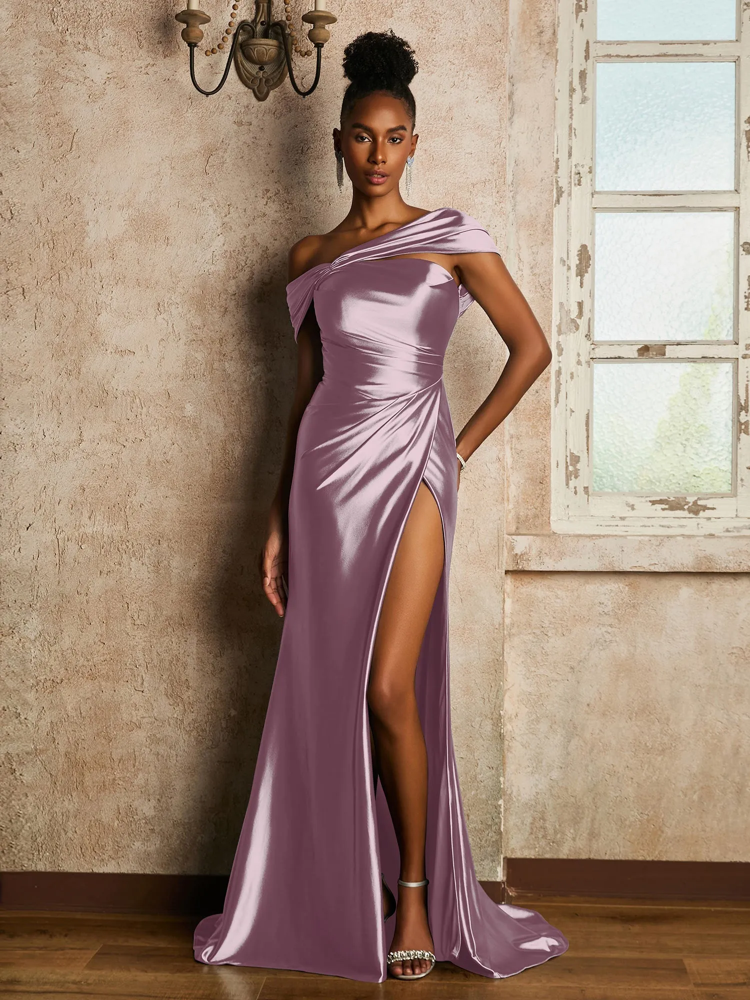 Eine Schulter Lang Kleid mit Schultern Rüschen Dmmerung