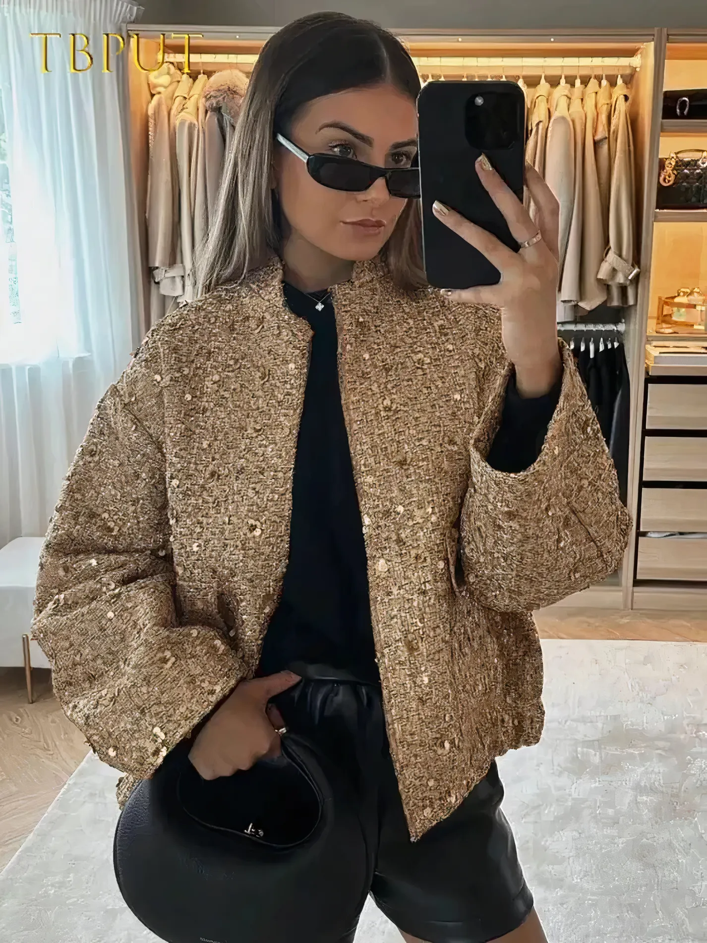 Heidi-Mode | Goldfarbene Pailletten Jacke