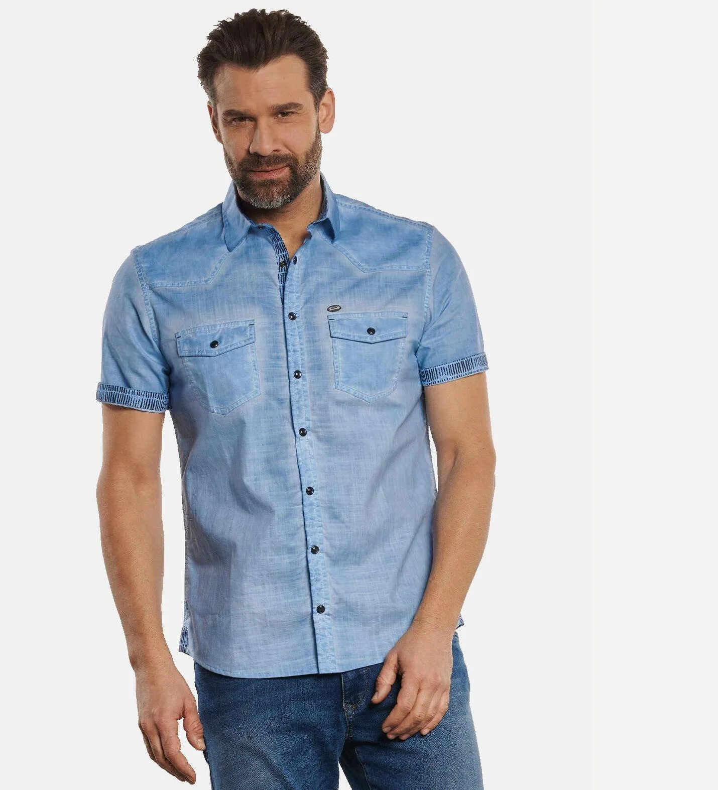 Herren engbers Kurzarm-Hemd gefärbt in Blau kaufen 32820
