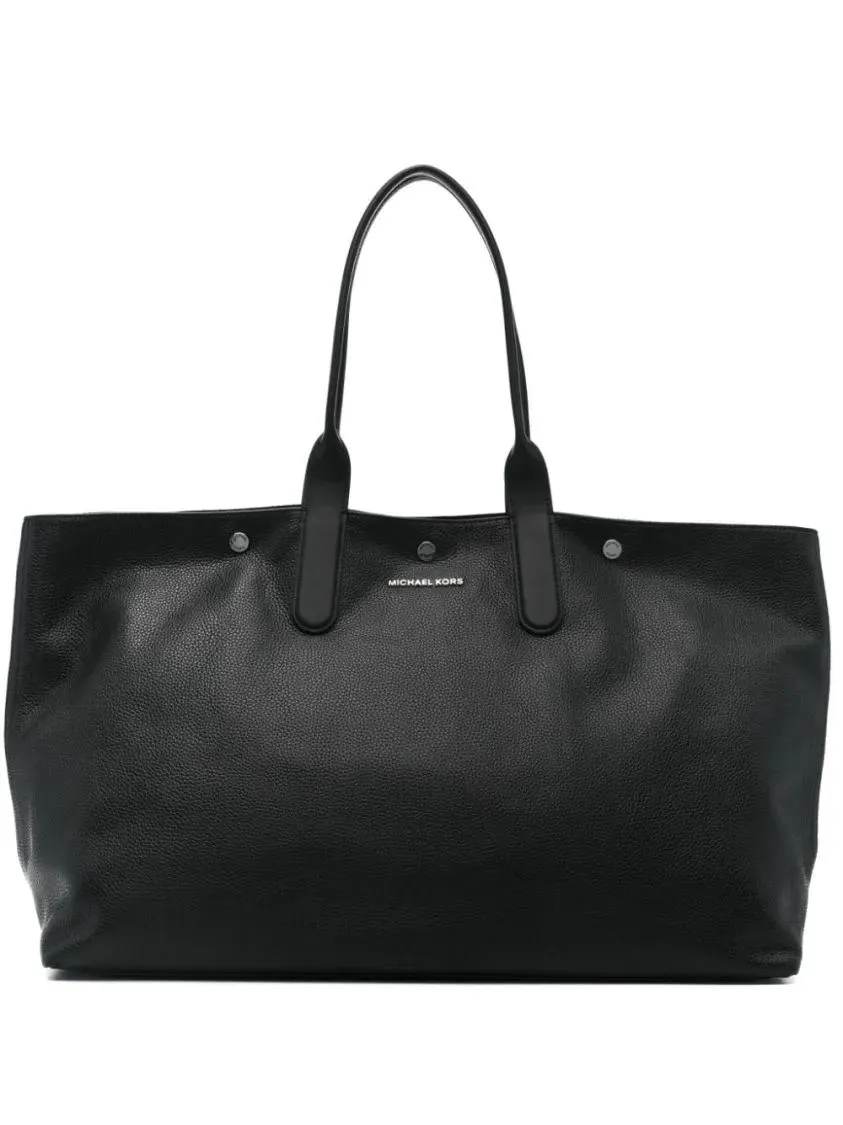  MICHAEL Michael Kors  Black Leather Logo Shoulder Bag Black  Tote 