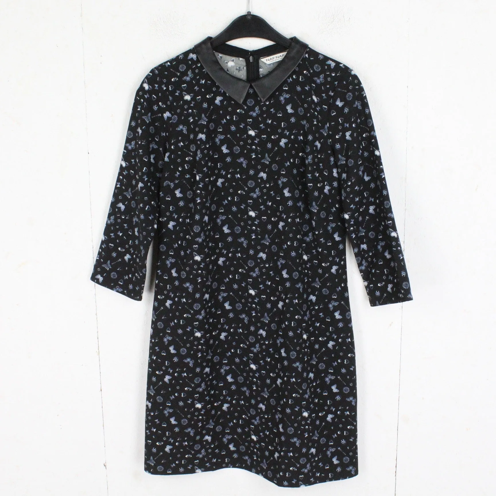 Second Hand NAF NAF Kleid Gr. 36 dunkelblau schwarz wei gemustert (*)
