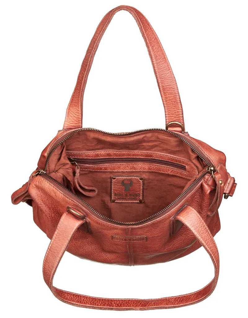 Washed Leder Handtasche   Umhängetasche Cognac
